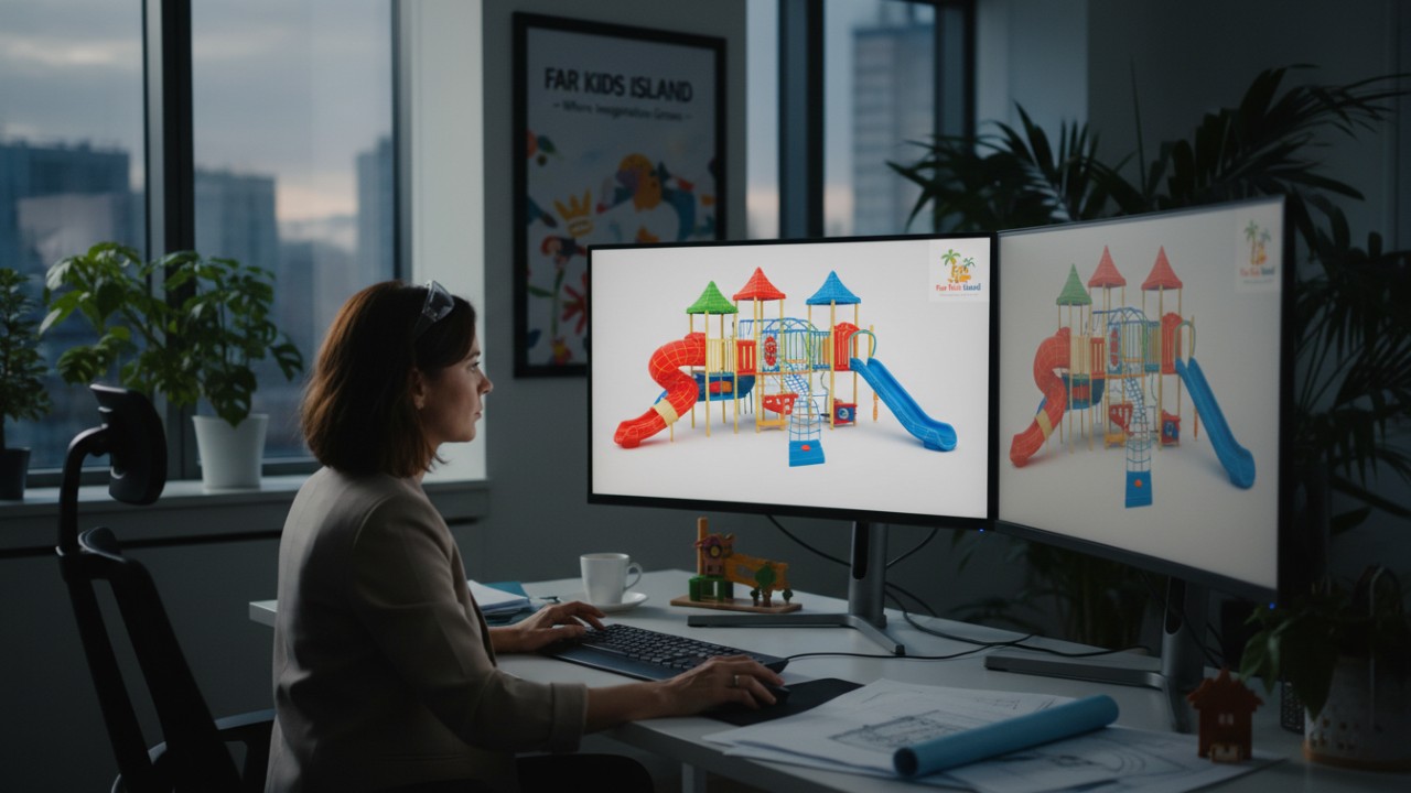 Professional designer creating a 3D architectural model for a custom indoor playground