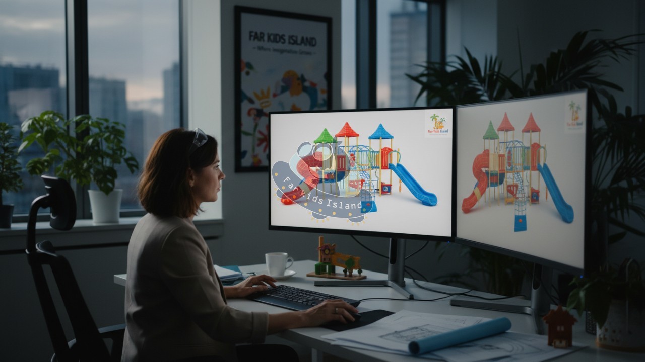 Professional designer creating a 3D architectural model for a custom indoor playground