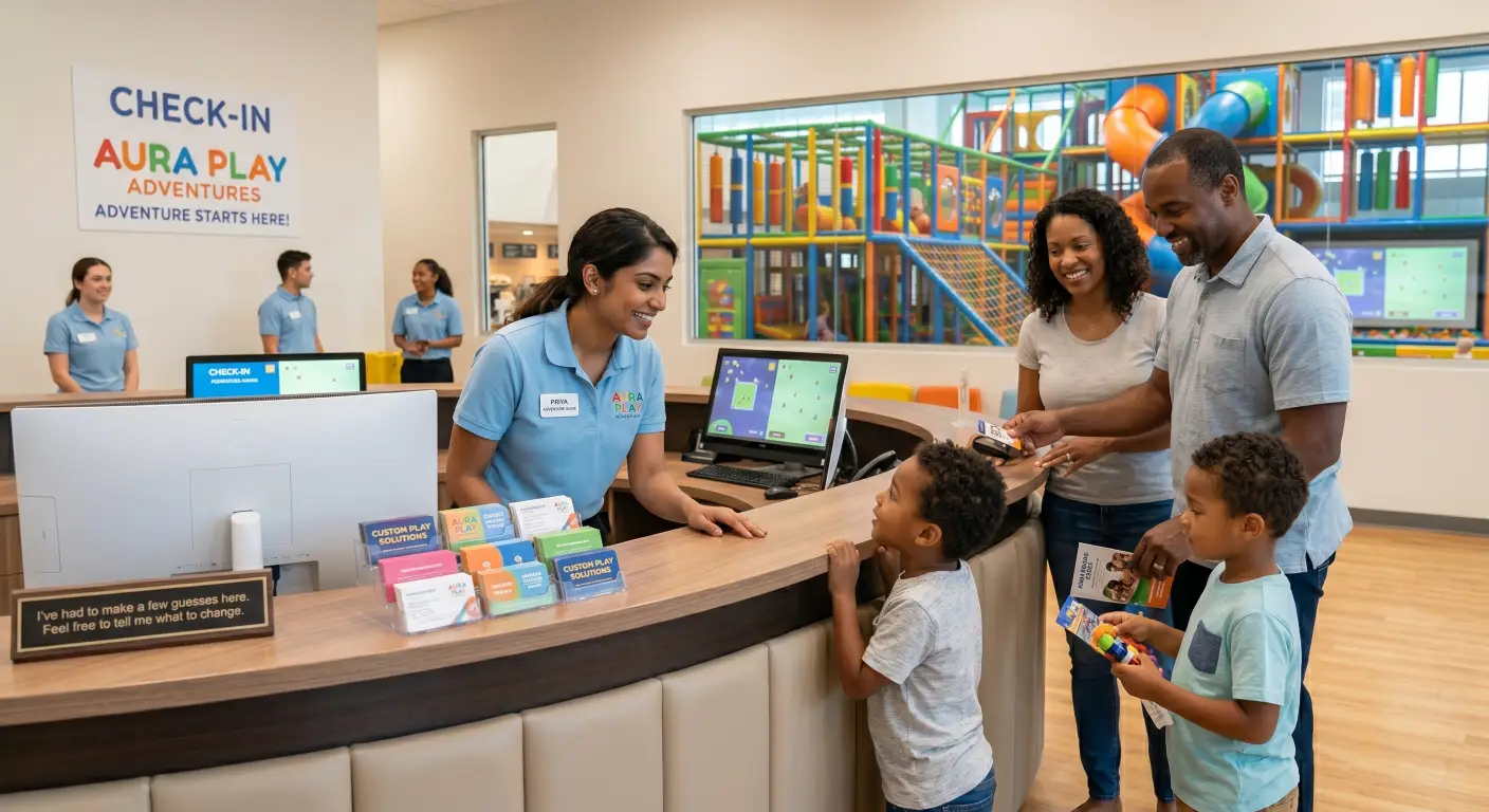 Professional staff and customer service for an indoor playground business.