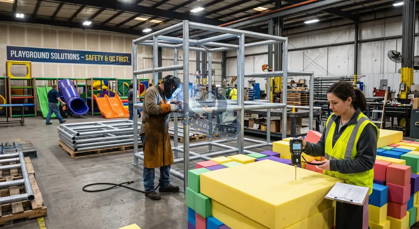 Quality control process inside an indoor playground factory Quality control process inside an indoor playground factory