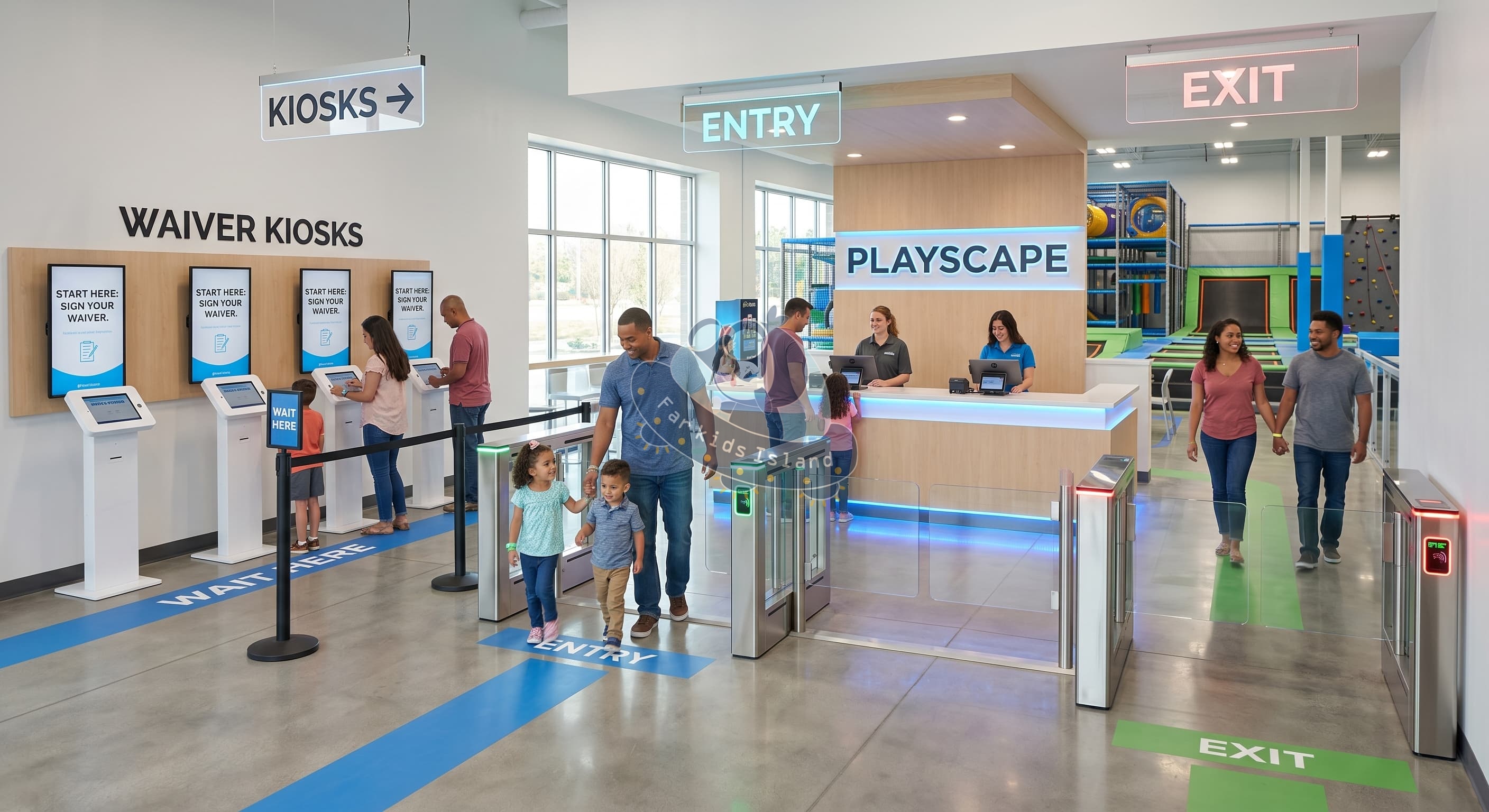 Smart entry layout design for an indoor playground to prevent front desk congestion Smart entry layout design for an indoor playground to prevent front desk congestion