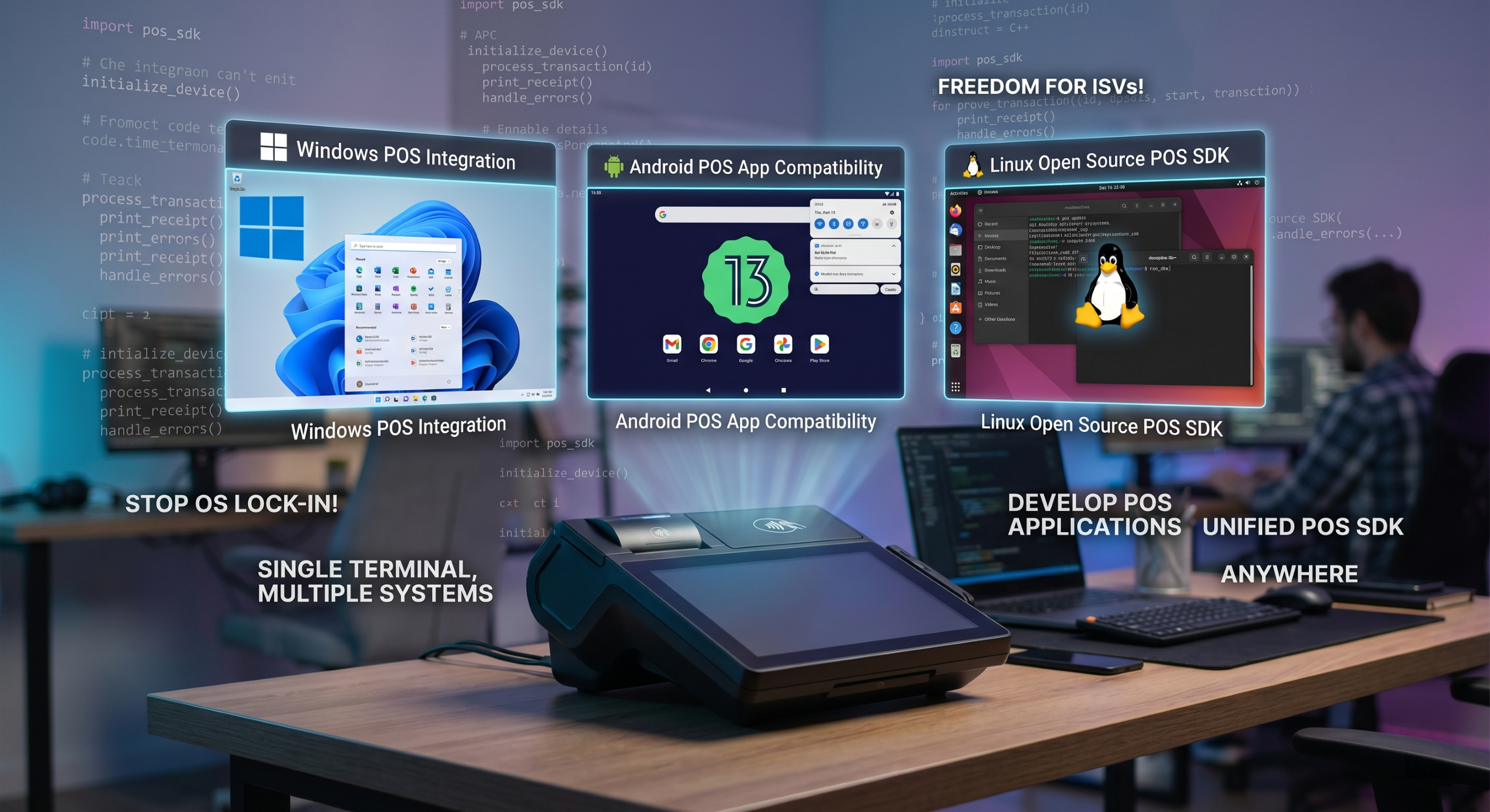 Cross-platform POS terminal supporting Windows, Android, and Linux OS