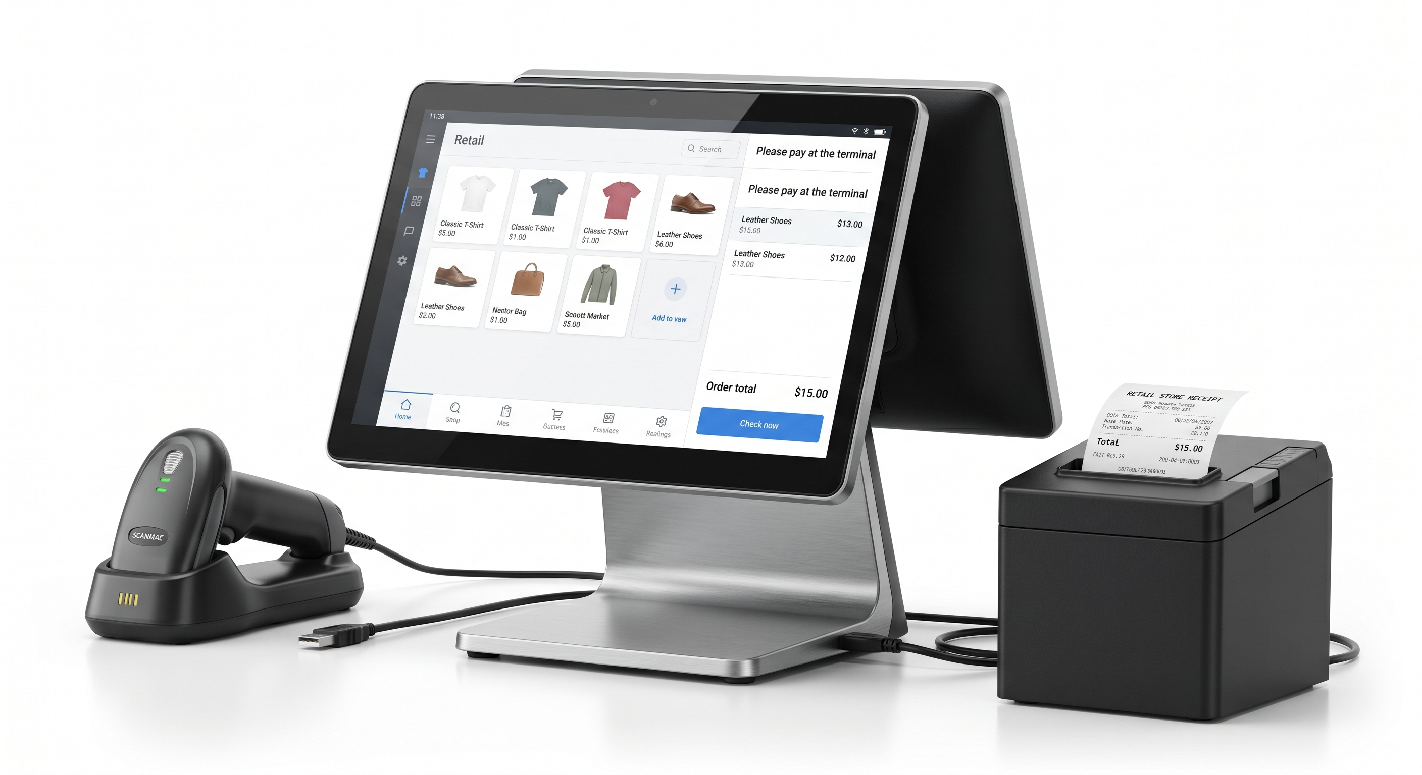 Dual Screen POS With Barcode Scanner and receipt printer integration
