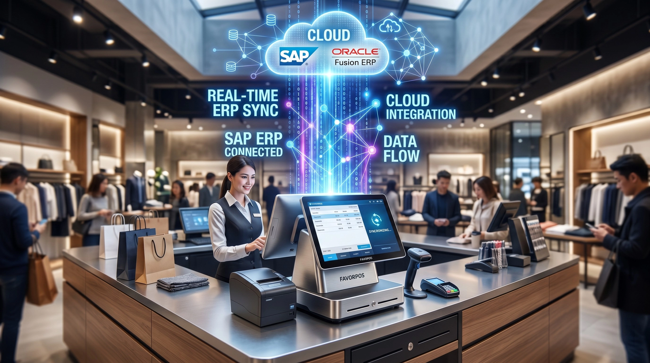 Enterprise POS hardware integrated with cloud ERP system
