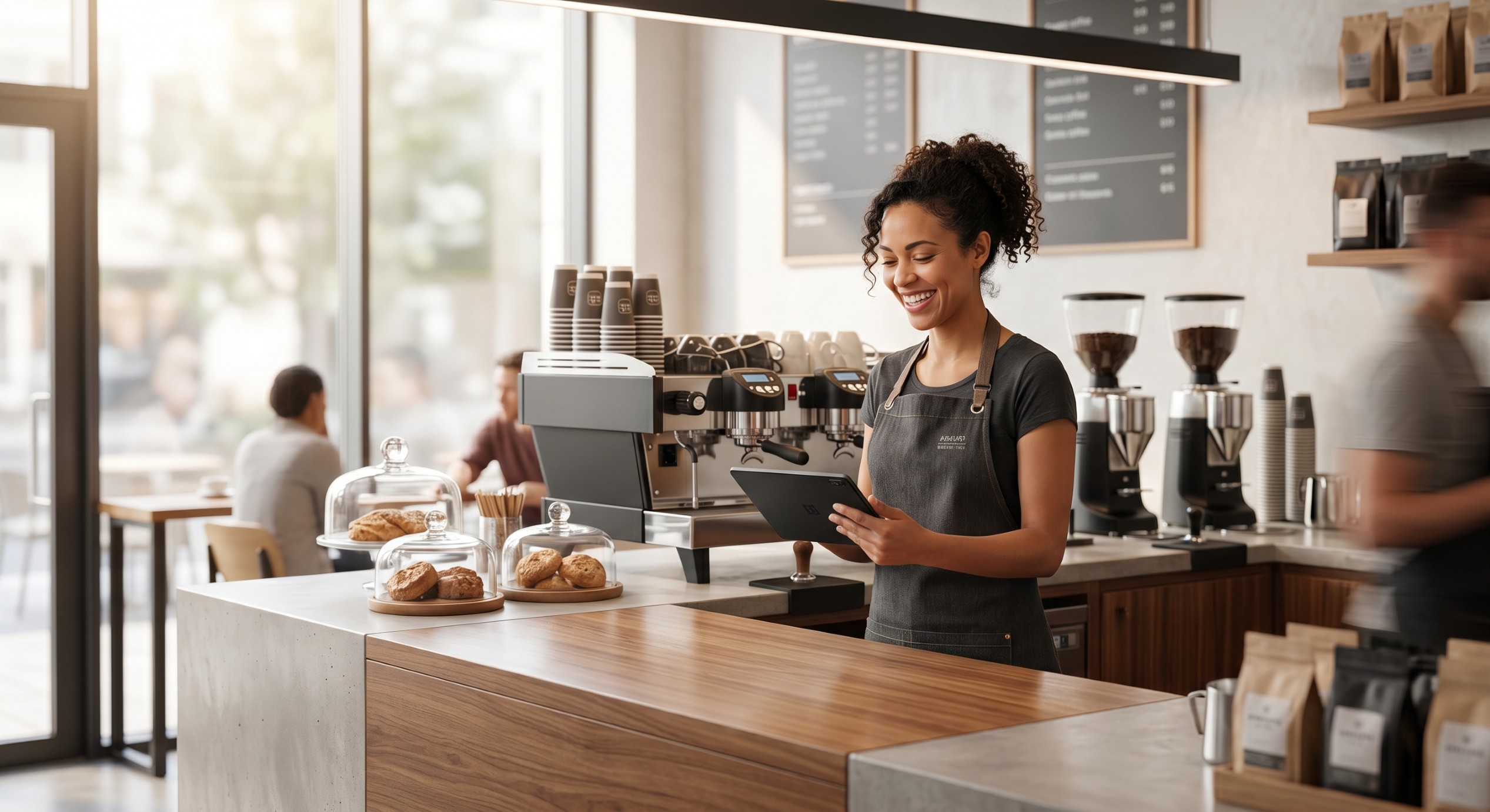 Mobile POS tablet used in modern cafe