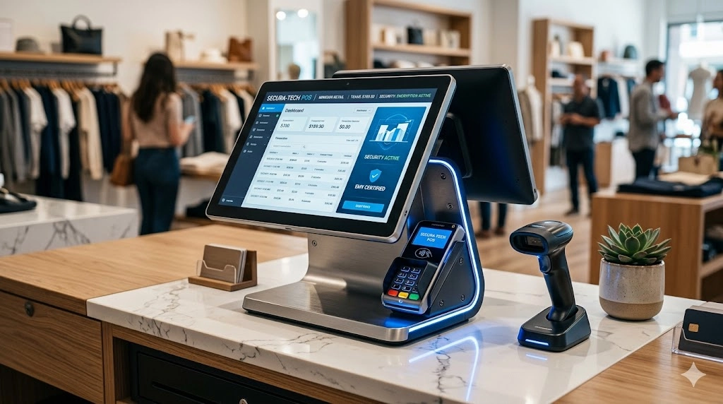 Secure high-volume POS payment terminal for commercial retail