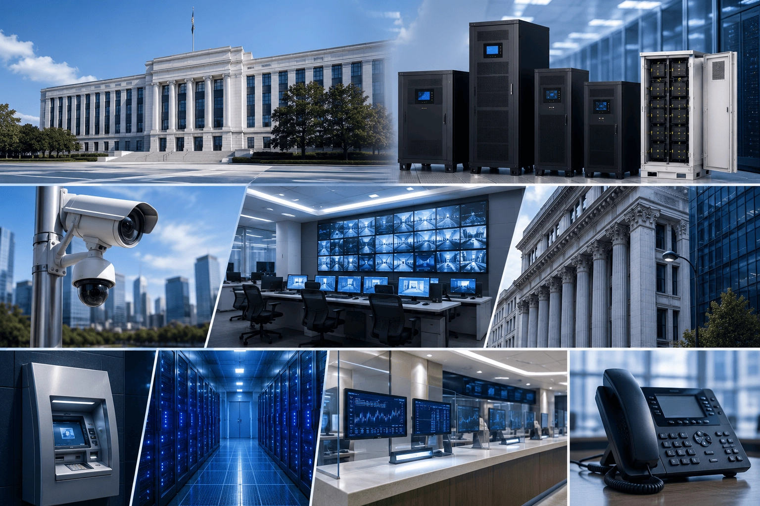 Collage of government buildings, data centers, security systems, and IT equipment. - ShanPu