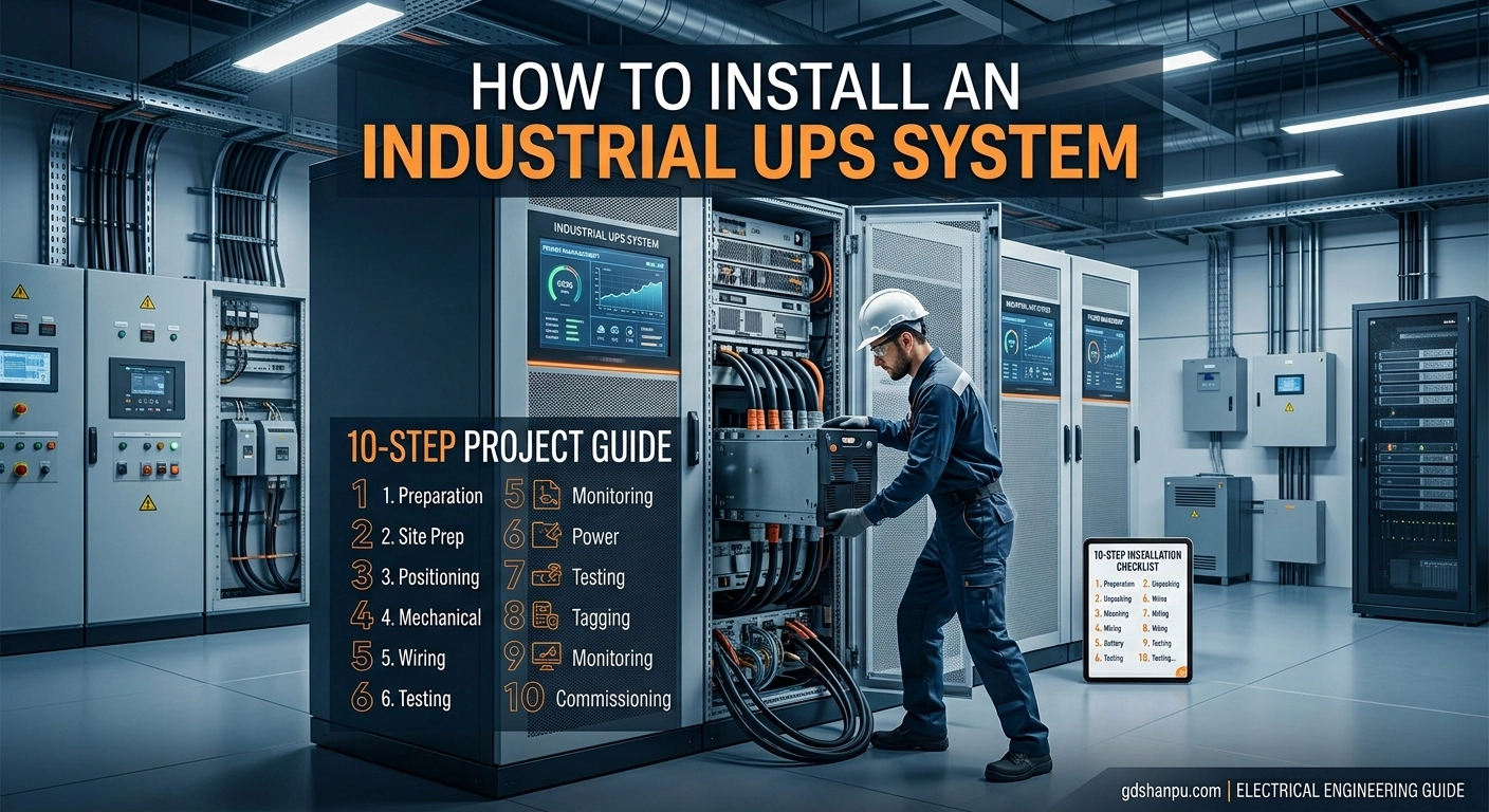 Guide for industrial UPS installation with a technician in a server room. - ShanPu