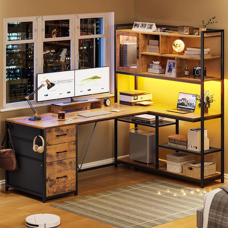 L-Shaped Home Workstation. Features a monitor stand & vast surface for seamless switching between work, study, and gaming modes