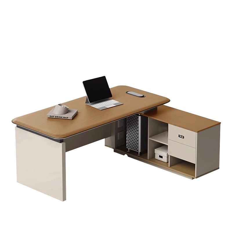 Modern Executive Office Desk with Side Cabinet and Drawers - MEI YI