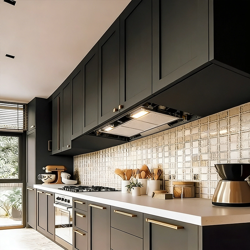 Custom Kitchen Cabinet System, Modern American Cabinets with Island Layout, OEM/ODM Supplier – MEI YI Furniture - MEI YI