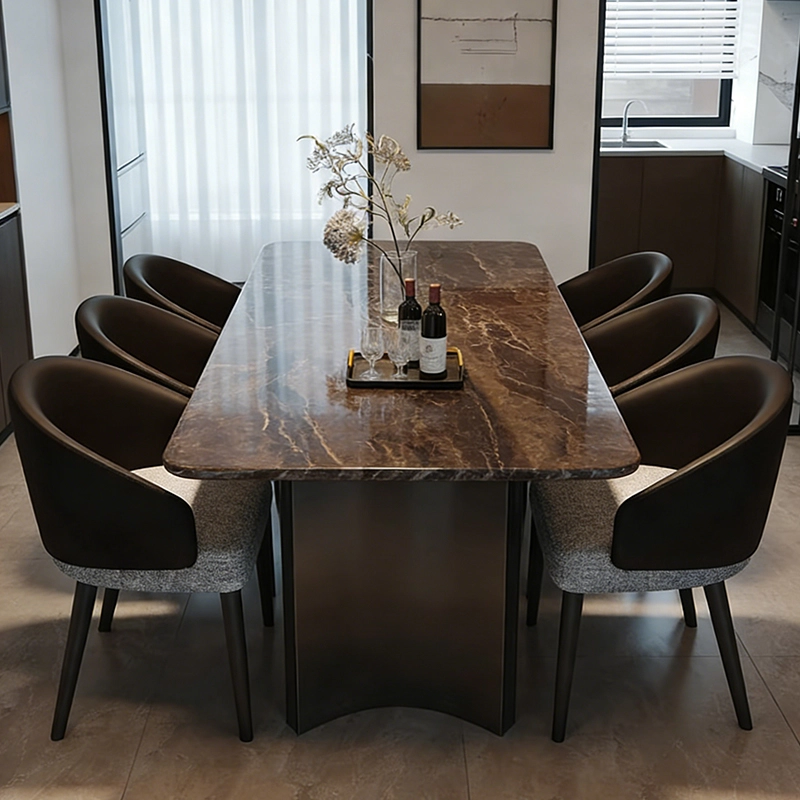 European Dining Furniture, Marble Top Extendable Table and Chairs, Furniture Manufacturer – MEI YI Furniture - MEI YI