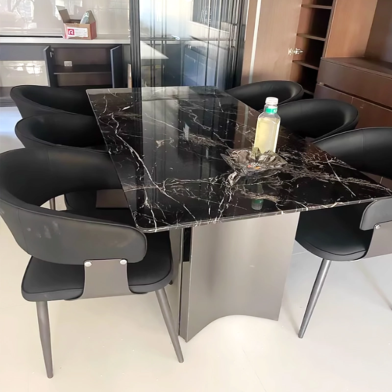 High-End Marble Extendable Dining Set, European Style Table with Stainless Steel Frame, OEM Manufacturer – MEI YI Furniture - MEI YI
