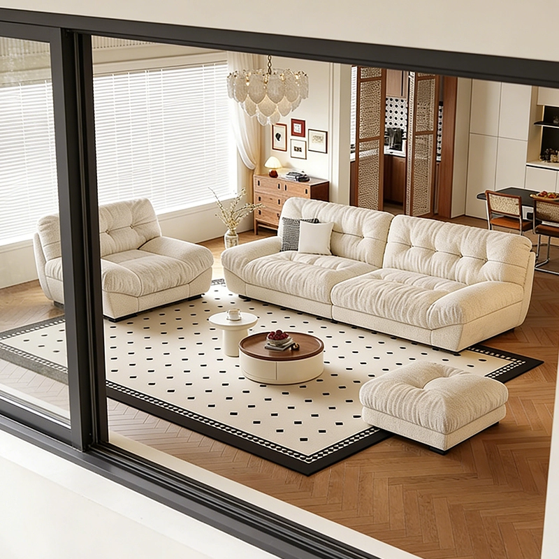 Cream Velvet Cloud Sofa, French Style Sectional Couch for Modern Homes, ODM Factory – MEI YI Furniture - MEI YI