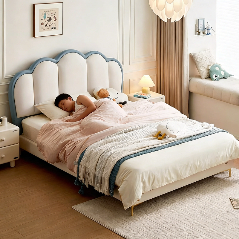 Luxury Girls Bedroom Bed, Cream Leather Cloud Style Single Bed Frame, OEM/ODM Supplier – MEI YI Furniture - MEI YI