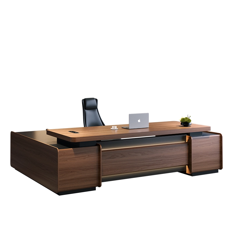 High-End Office Desk Set with Side Cabinet for Corporate Office - MEI YI Commercial-Grade Executive Desk with Walnut Wood Veneer Finish - MEI YI