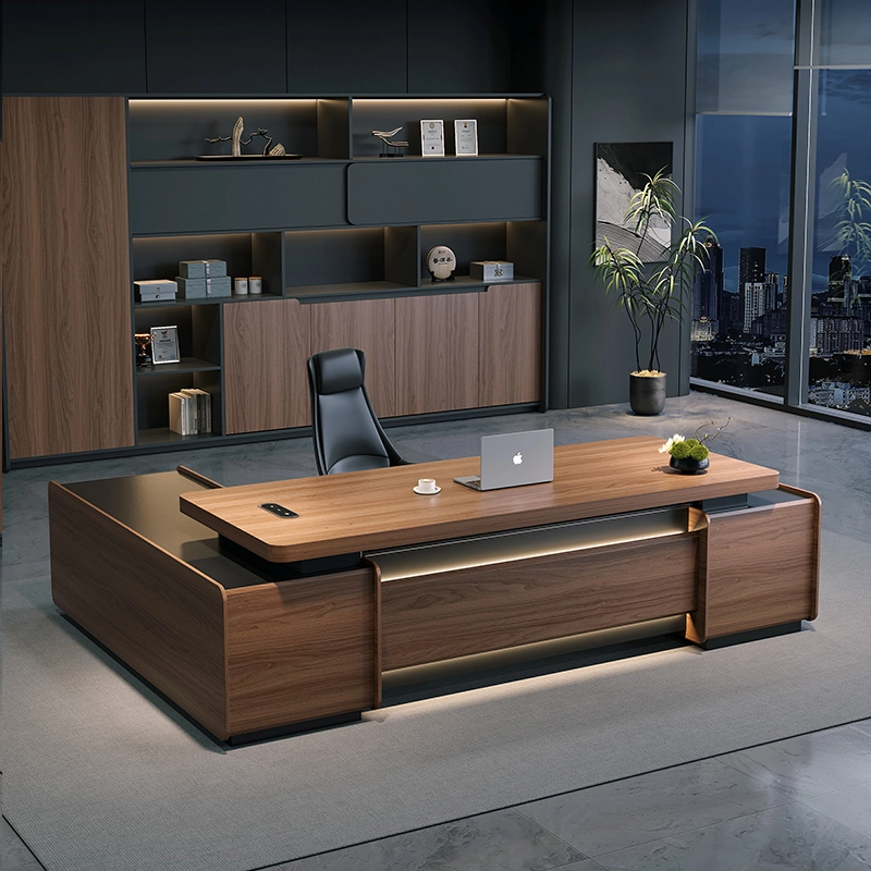 Large Executive Desk with Lockable Drawers & Cable Management - MEI YI