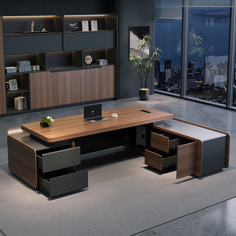 Luxury Walnut Executive Desk with Side Cabinet for CEO Office - MEI YI