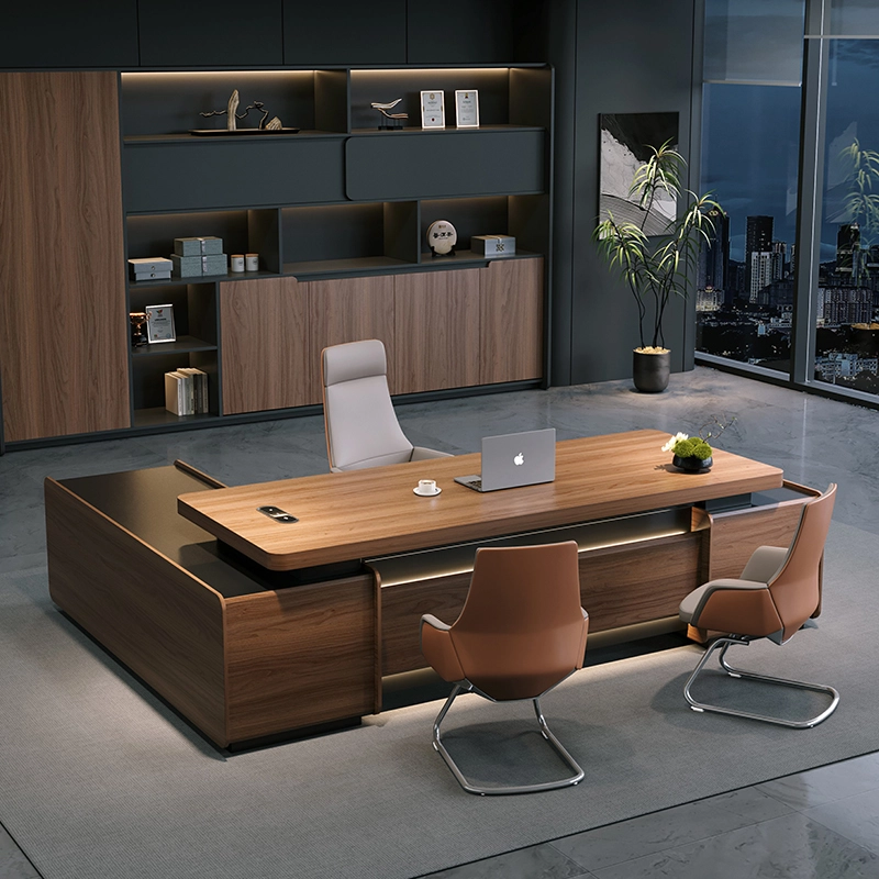 Premium Walnut Veneer Executive Desk for Luxury Corporate Workspace - MEI YI