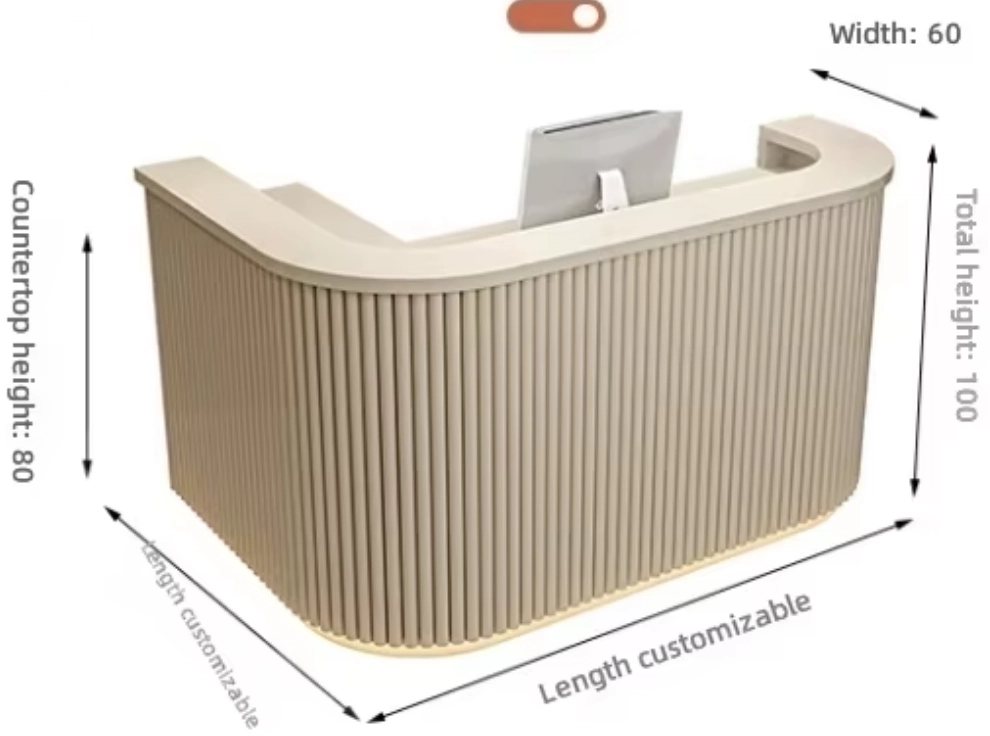 L-shaped commercial reception desk with curved profile and LED strip light - MEI YI