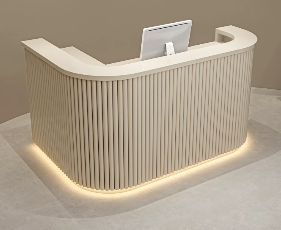 Customizable cream-colored ribbed front desk with soft LED light - MEI YI