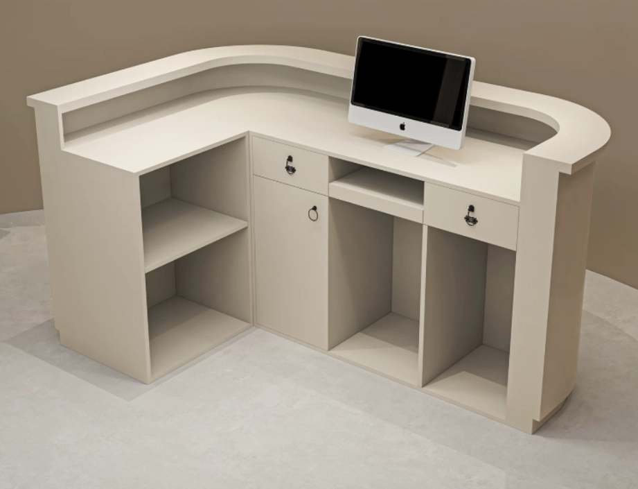 Minimalist fluted reception desk with warm LED lighting for front desk - MEI YI