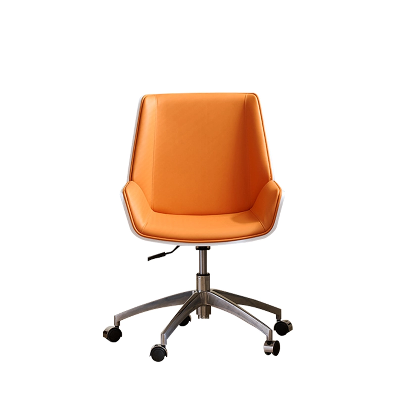 Orange Curved Leather Executive Chair with Aluminum Frame and Casters - MEI YI