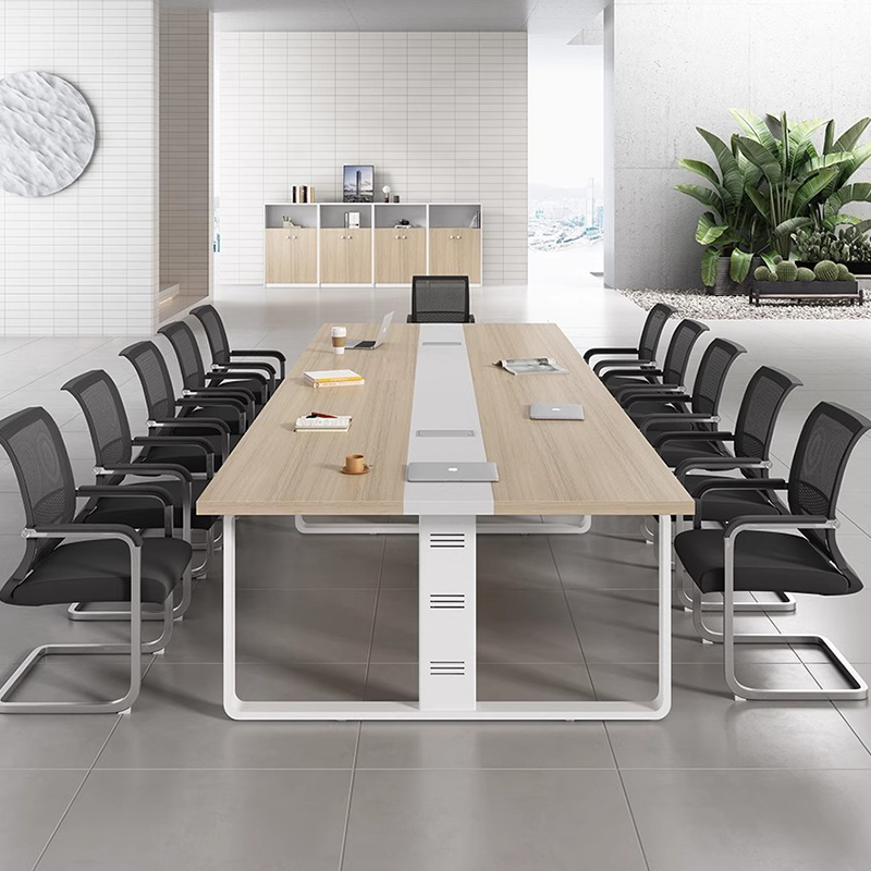 Modern Conference Room Desk Table Office Furniture Set with Chairs Wood Panel Material for Hotels