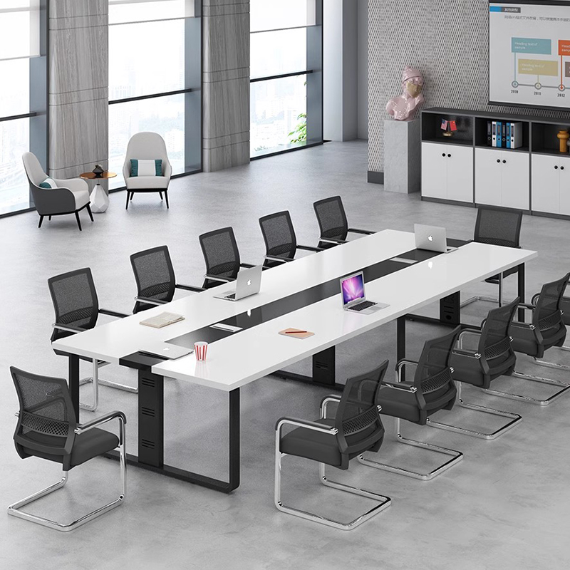 Modern Conference Room Desk Table Office Furniture Set with Chairs Wood Panel Material for Hotels