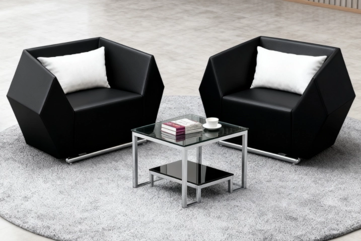 أثاث مكتبي حديث وبسيط، طقم أريكة استقبال من الجلد الطبيعي بتصميم صيني - MEI YI