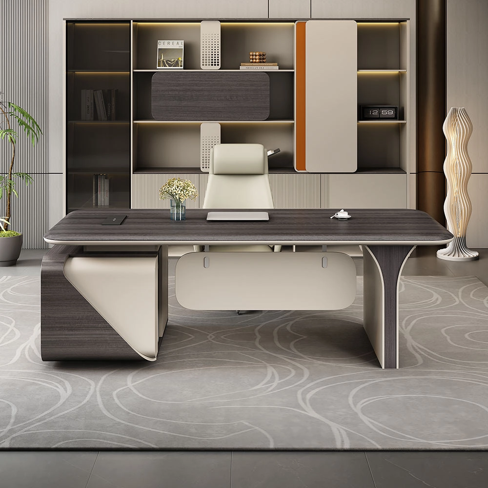Modern Luxury Executive Desk Set with Storage Cabinet and Leather Modesty Panel for Commercial Office Projects - MEI YI