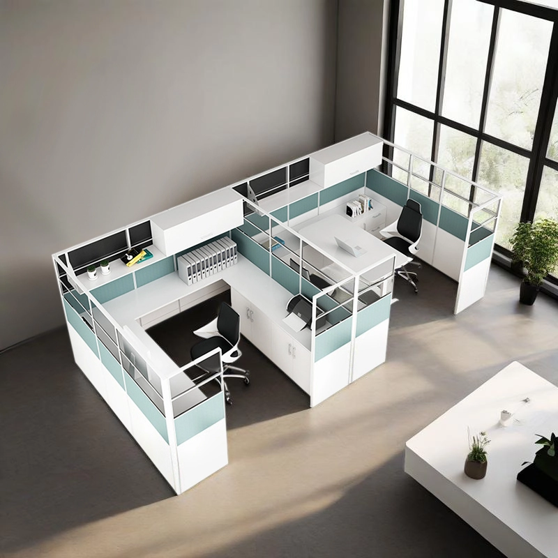 محطة عمل مكتبية حديثة لشخصين، ذات وجهين، مزودة بفواصل من خشب MDF - MEI YI