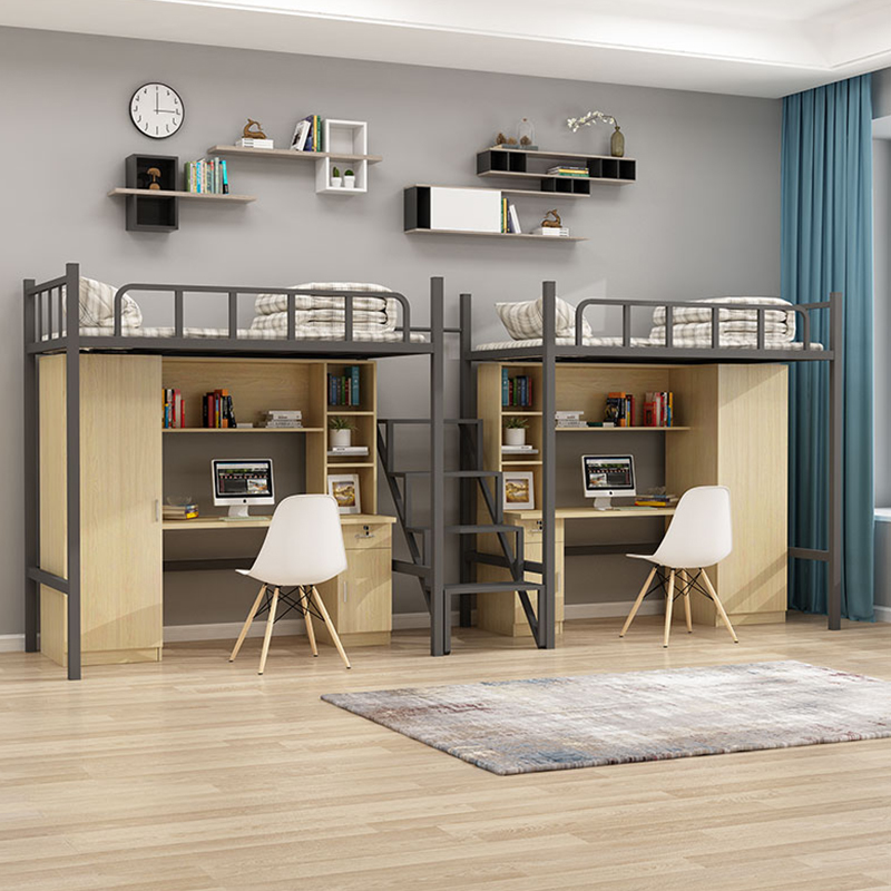 Modern MDF Loft Bed with Desk and Chair for University Dorms