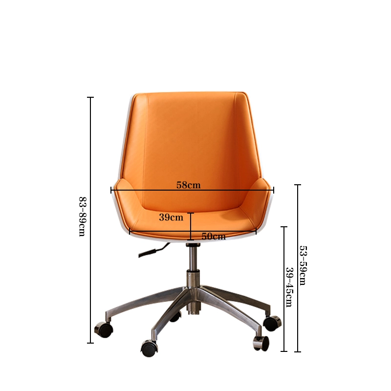 Orange Curved Leather Executive Chair with Aluminum Frame and Casters - MEI YI