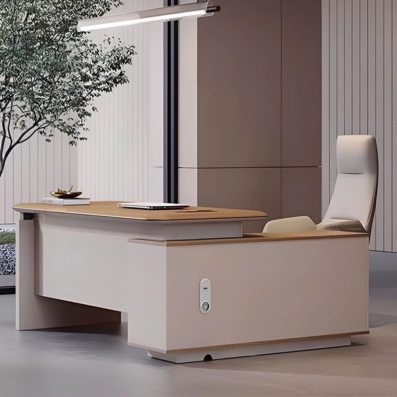Modern Executive Office Desk with Side Cabinet and Drawers - MEI YI