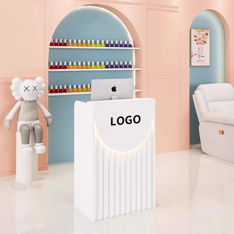 Custom Wooden Reception Desk with Display Shelves for Retail and Hospitality Spaces - MEI YI