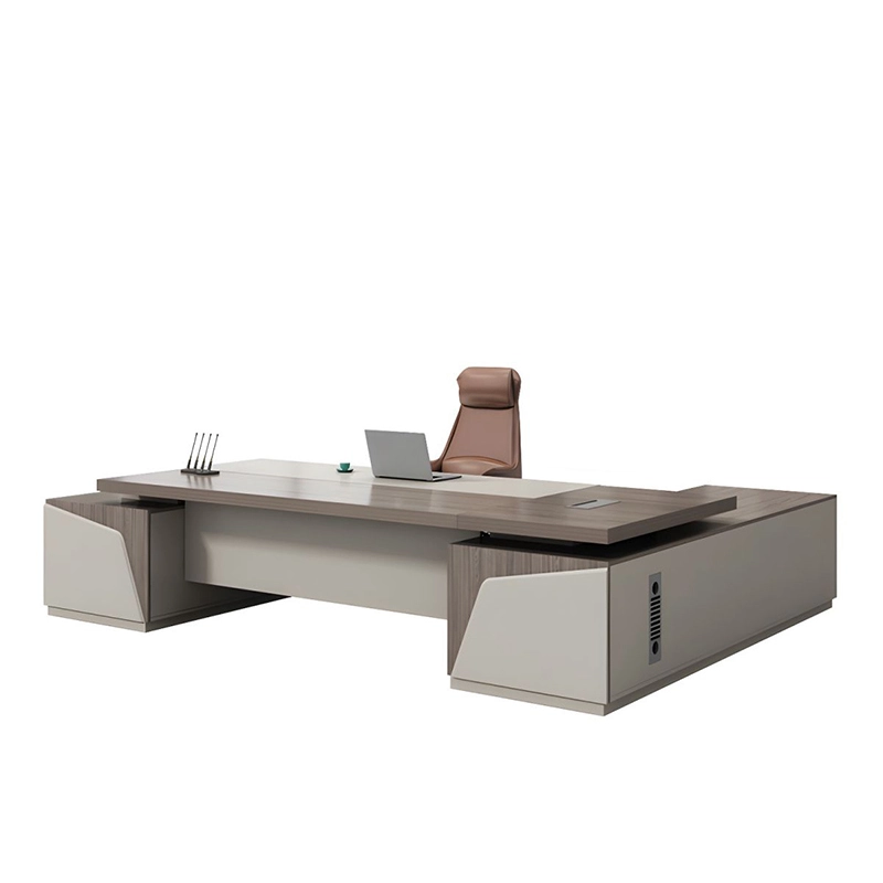 Escritorio ejecutivo moderno, minimalista, duradero y en forma de L, color marrón, para oficina de lujo, para directores ejecutivos y jefes - MEI YI