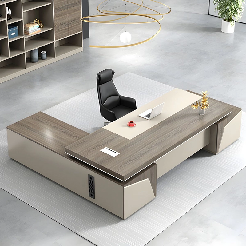 Escritorio ejecutivo moderno, minimalista, duradero y en forma de L, color marrón, para oficina de lujo, para directores ejecutivos y jefes - MEI YI