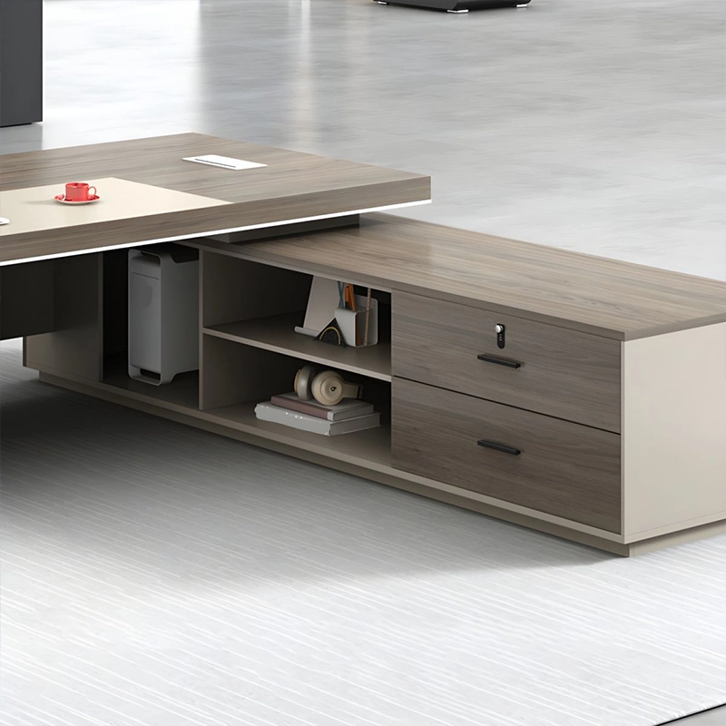 Escritorio ejecutivo moderno, minimalista, duradero y en forma de L, color marrón, para oficina de lujo, para directores ejecutivos y jefes - MEI YI