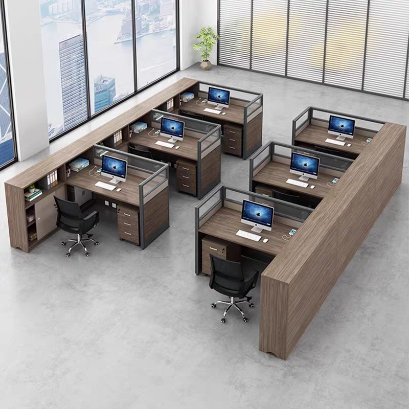 6-Person Office Partition Workstation with Glass Dividers for Modern Open-Plan Spaces