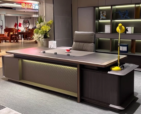 Modern Compact Standing Desk with Cable Management and USB Ports Metal Frame Executive Desk High-End Custom Ceo Office Desk - MEI YI