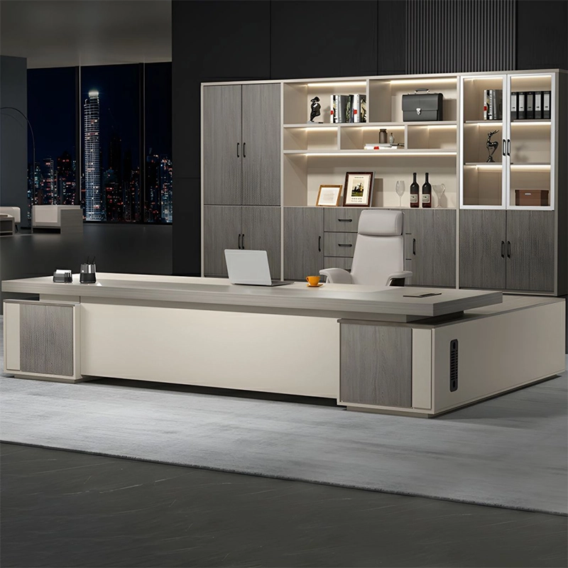 L Shape Boss Office Desk Modern Style High Quality with Cabinet for Corporate Executive Area OEM Manufacturer MEIYI - MEI YI