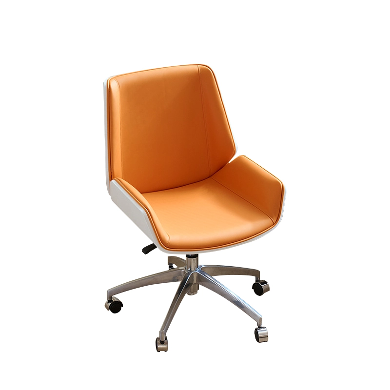 Orange Curved Leather Executive Chair with Aluminum Frame and Casters - MEI YI