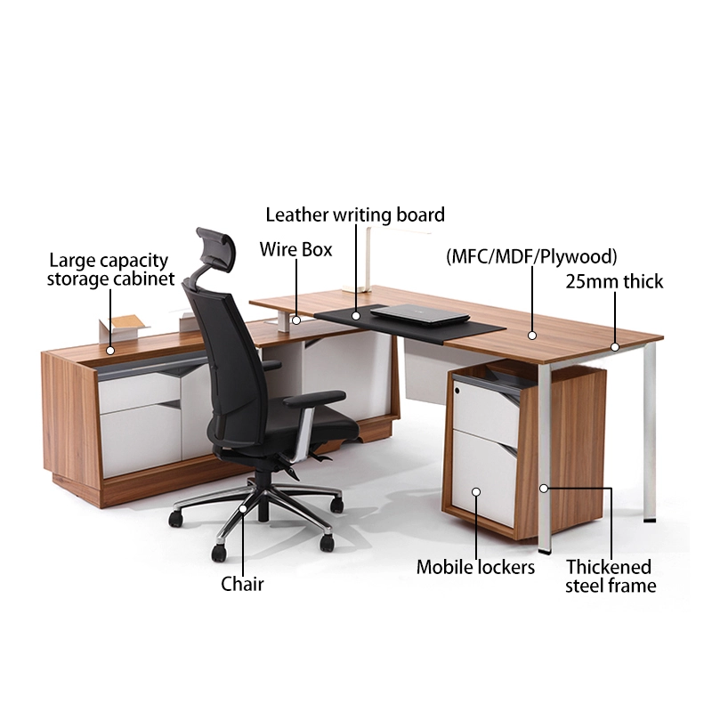Escritorio de oficina moderno en forma de L para espacios de trabajo ejecutivos, gerenciales y empresariales - MEI YI