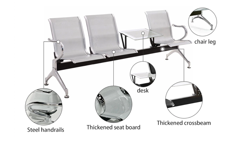 4-seats Public Waiting Chair Bus Station Subway Train Waiting Chair Metal Iron Chrome Plating Modern Chair School 1 Pc - MEI YI