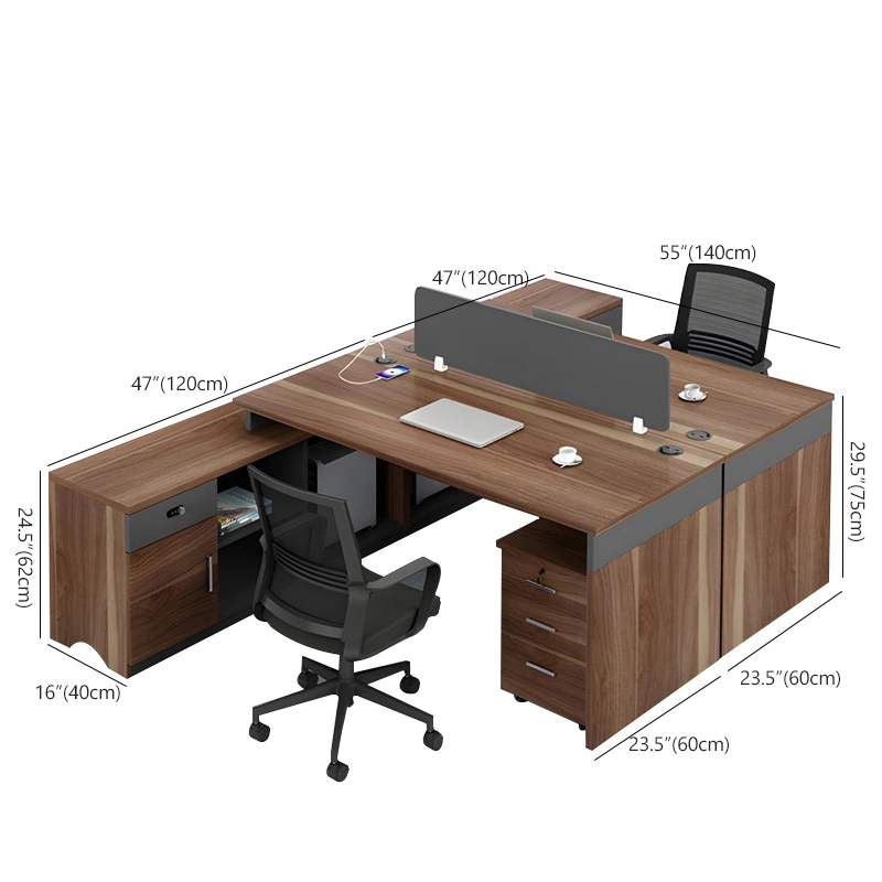 4 Person L Shaped Desk with Side Cabinet for Office Workspace MEIYI Furniture - MEI YI