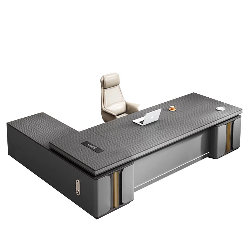 Premium Manager Office Desk with Gold Trim and Integrated Storage Cabinets for Executive Workspaces, Project Manufacturer – MEI YI Furniture - MEI YI