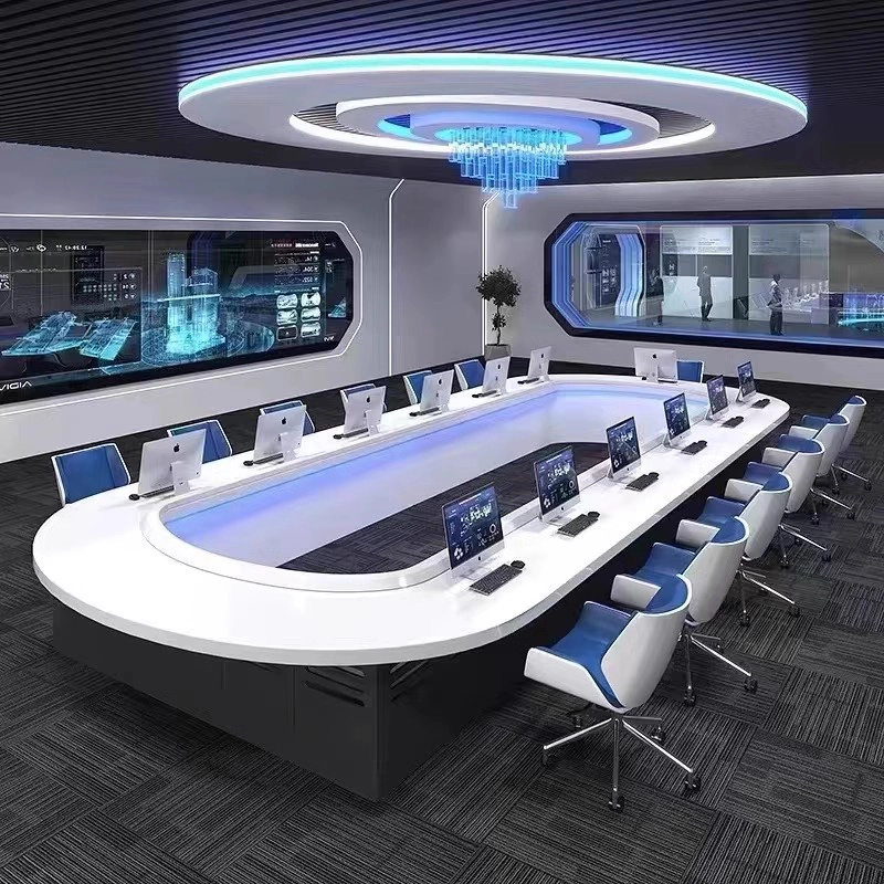 Technology Modern LED Light Solid Wood Table Piano Baking Paint 20 Person Big Wood Conference Table Desk - MEI YI