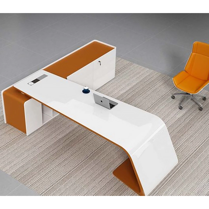 Popular New Design Desk l Shape with Drawer White Luxury Office Furniture Manager High Tech Modern Home Executive Office Desk - MEI YI