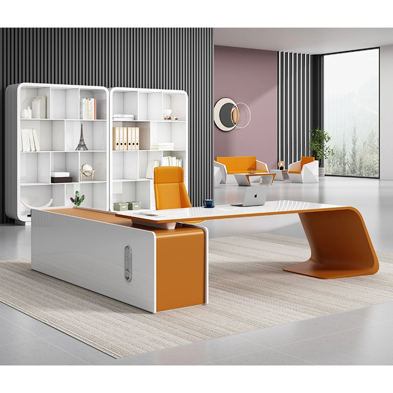 Popular New Design Desk l Shape with Drawer White Luxury Office Furniture Manager High Tech Modern Home Executive Office Desk - MEI YI